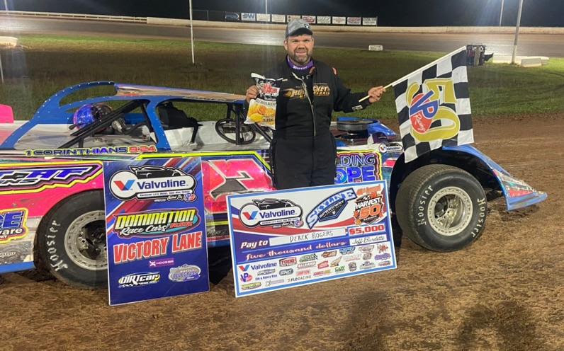 Open Trailer Delivers $6,530 Harvest 50 Triumph For Derek Rogers With Valvoline American Late Model Iron-Man Series At Skyline Speedway